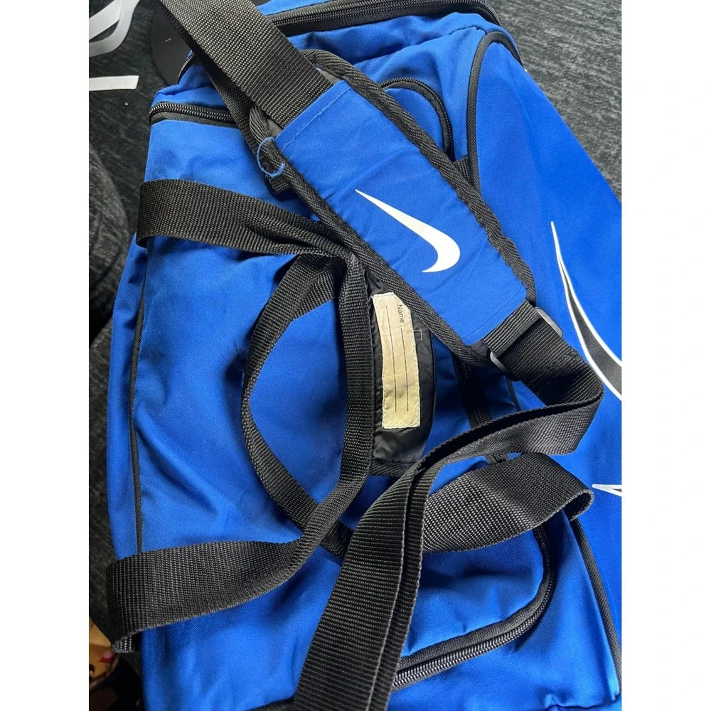 Nike Duffel Bag Unisex Large Blue Black Swoosh Athletic Gym Travel Bag